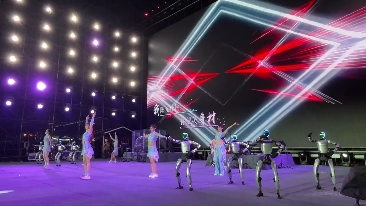 Quadruped robots performing on stage
